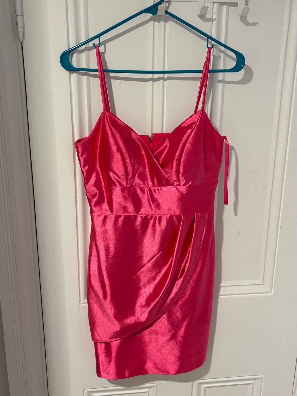 Satin Spaghetti Strap Mini Dress in Vibrant Pink